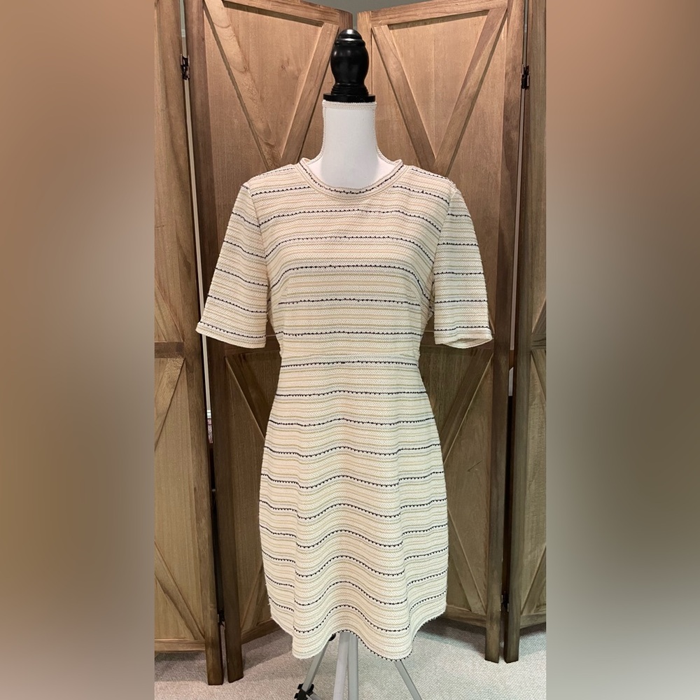 Madison Leigh Cream Metallic Midi A-line Short Sleeve Dress 14 gothic